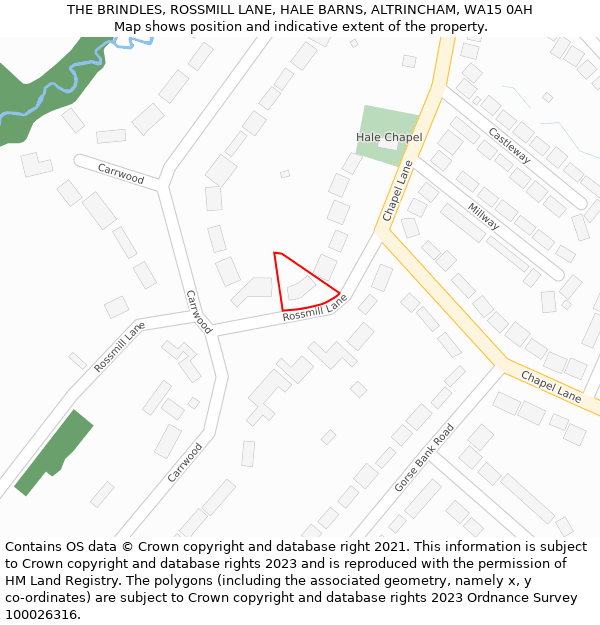 THE BRINDLES, ROSSMILL LANE, HALE BARNS, ALTRINCHAM, WA15 0AH: Location map and indicative extent of plot