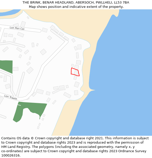 THE BRINK, BENAR HEADLAND, ABERSOCH, PWLLHELI, LL53 7BA: Location map and indicative extent of plot