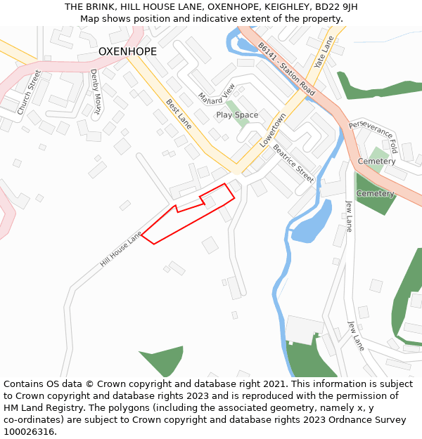 THE BRINK, HILL HOUSE LANE, OXENHOPE, KEIGHLEY, BD22 9JH: Location map and indicative extent of plot