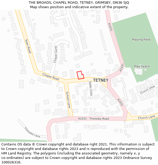 THE BROADS, CHAPEL ROAD, TETNEY, GRIMSBY, DN36 5JQ: Location map and indicative extent of plot