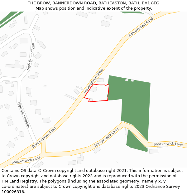 THE BROW, BANNERDOWN ROAD, BATHEASTON, BATH, BA1 8EG: Location map and indicative extent of plot