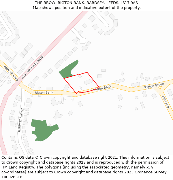 THE BROW, RIGTON BANK, BARDSEY, LEEDS, LS17 9AS: Location map and indicative extent of plot