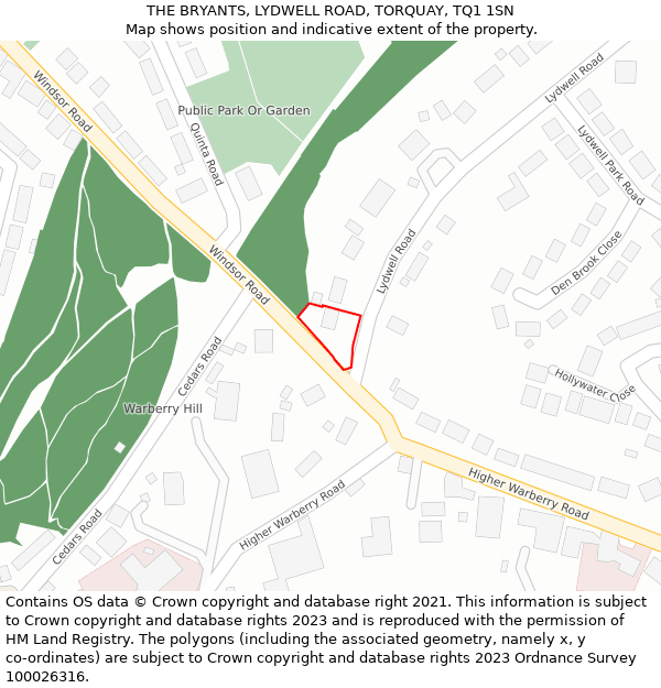 THE BRYANTS, LYDWELL ROAD, TORQUAY, TQ1 1SN: Location map and indicative extent of plot