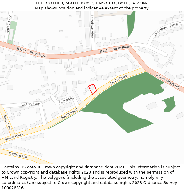 THE BRYTHER, SOUTH ROAD, TIMSBURY, BATH, BA2 0NA: Location map and indicative extent of plot