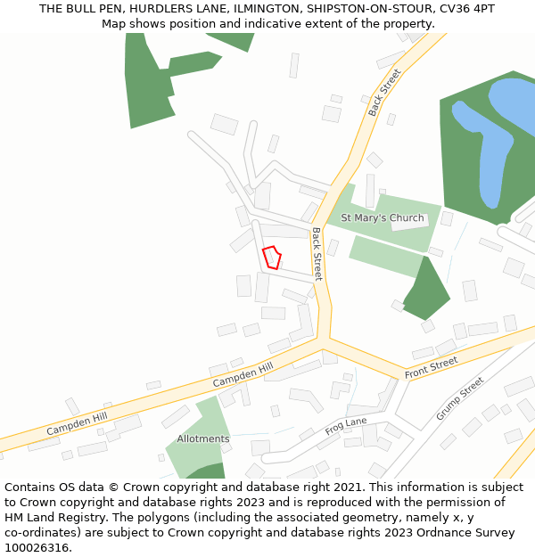 THE BULL PEN, HURDLERS LANE, ILMINGTON, SHIPSTON-ON-STOUR, CV36 4PT: Location map and indicative extent of plot