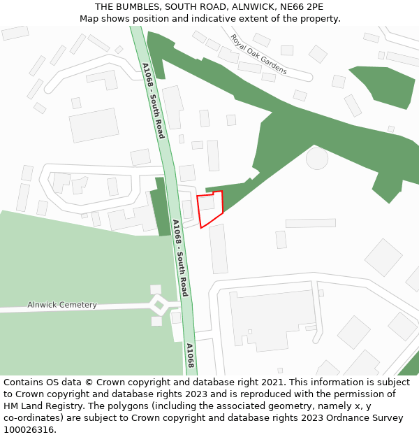 THE BUMBLES, SOUTH ROAD, ALNWICK, NE66 2PE: Location map and indicative extent of plot