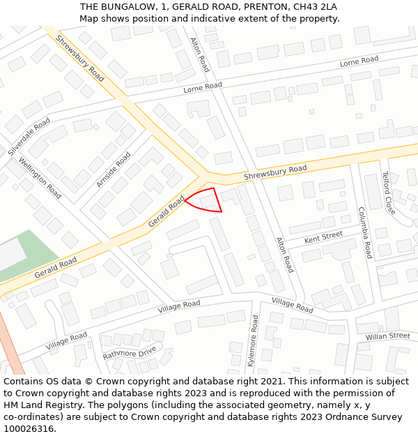 THE BUNGALOW, 1, GERALD ROAD, PRENTON, CH43 2LA: Location map and indicative extent of plot