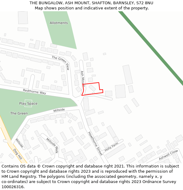 THE BUNGALOW, ASH MOUNT, SHAFTON, BARNSLEY, S72 8NU: Location map and indicative extent of plot