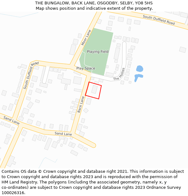 THE BUNGALOW, BACK LANE, OSGODBY, SELBY, YO8 5HS: Location map and indicative extent of plot