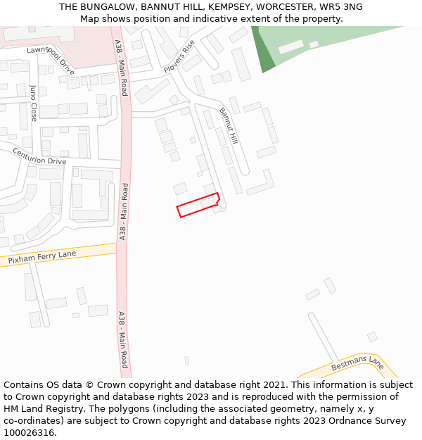 THE BUNGALOW, BANNUT HILL, KEMPSEY, WORCESTER, WR5 3NG: Location map and indicative extent of plot