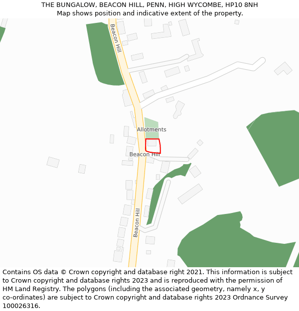 THE BUNGALOW, BEACON HILL, PENN, HIGH WYCOMBE, HP10 8NH: Location map and indicative extent of plot