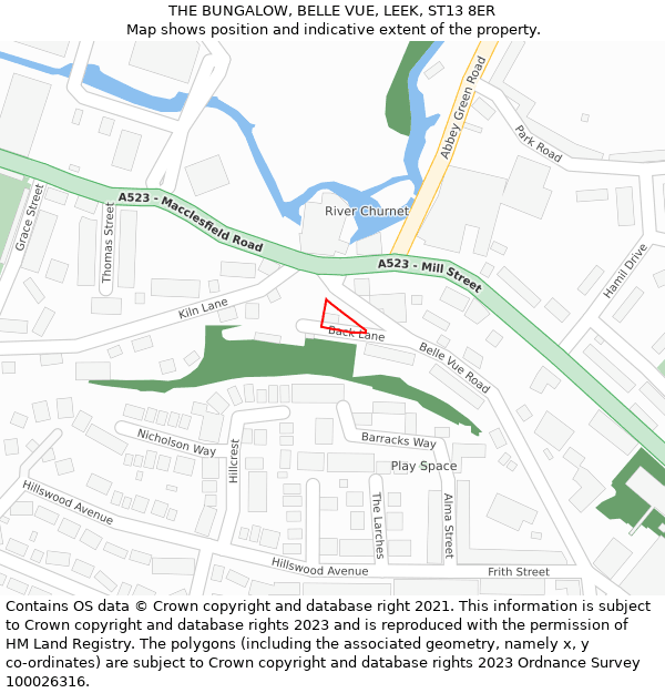 THE BUNGALOW, BELLE VUE, LEEK, ST13 8ER: Location map and indicative extent of plot