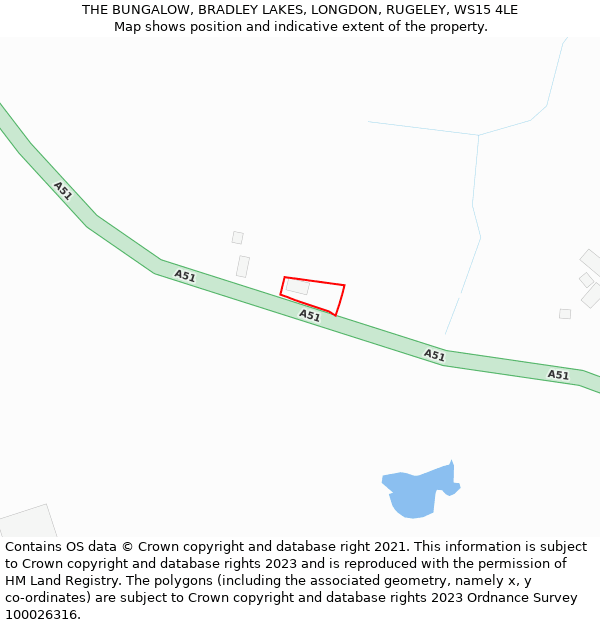 THE BUNGALOW, BRADLEY LAKES, LONGDON, RUGELEY, WS15 4LE: Location map and indicative extent of plot