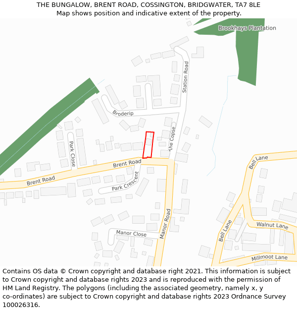 THE BUNGALOW, BRENT ROAD, COSSINGTON, BRIDGWATER, TA7 8LE: Location map and indicative extent of plot