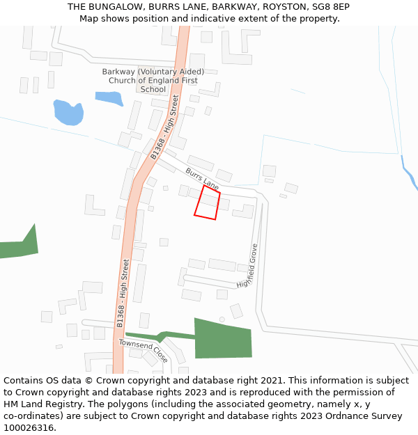 THE BUNGALOW, BURRS LANE, BARKWAY, ROYSTON, SG8 8EP: Location map and indicative extent of plot