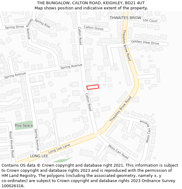 THE BUNGALOW, CALTON ROAD, KEIGHLEY, BD21 4UT: Location map and indicative extent of plot