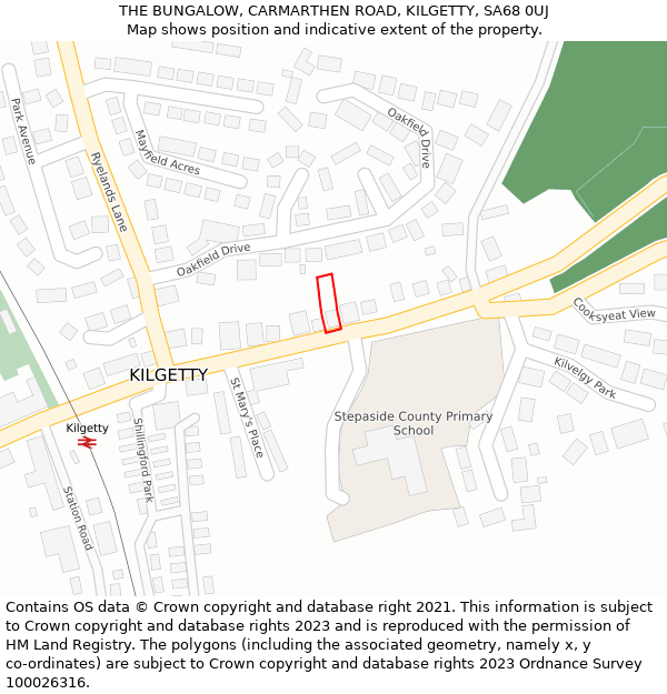 THE BUNGALOW, CARMARTHEN ROAD, KILGETTY, SA68 0UJ: Location map and indicative extent of plot