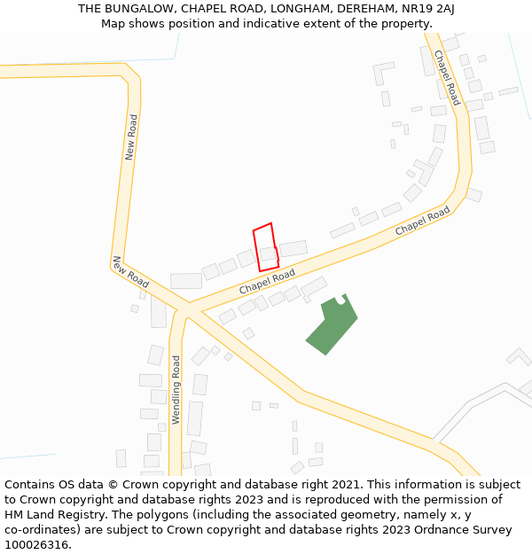 THE BUNGALOW, CHAPEL ROAD, LONGHAM, DEREHAM, NR19 2AJ: Location map and indicative extent of plot