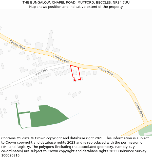 THE BUNGALOW, CHAPEL ROAD, MUTFORD, BECCLES, NR34 7UU: Location map and indicative extent of plot