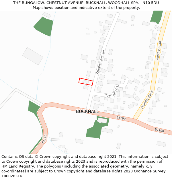 THE BUNGALOW, CHESTNUT AVENUE, BUCKNALL, WOODHALL SPA, LN10 5DU: Location map and indicative extent of plot