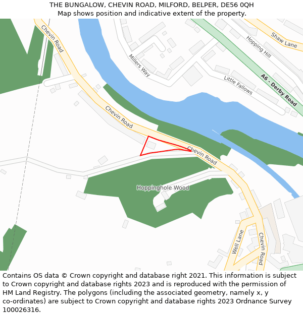 THE BUNGALOW, CHEVIN ROAD, MILFORD, BELPER, DE56 0QH: Location map and indicative extent of plot