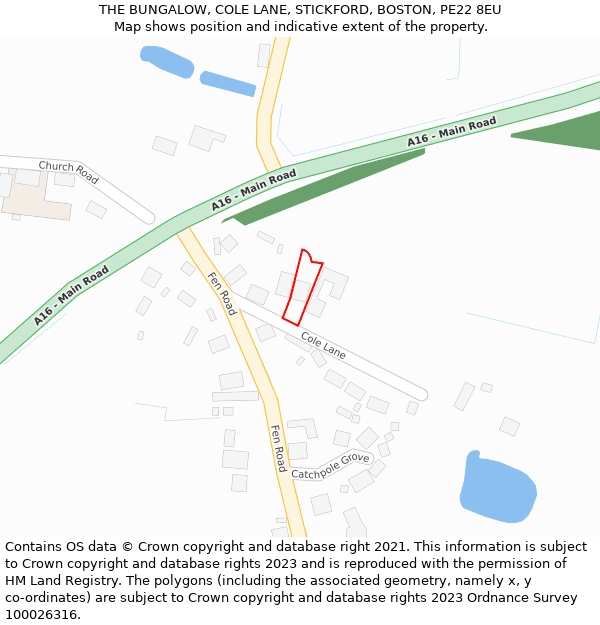 THE BUNGALOW, COLE LANE, STICKFORD, BOSTON, PE22 8EU: Location map and indicative extent of plot