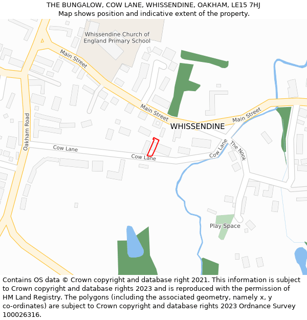 THE BUNGALOW, COW LANE, WHISSENDINE, OAKHAM, LE15 7HJ: Location map and indicative extent of plot