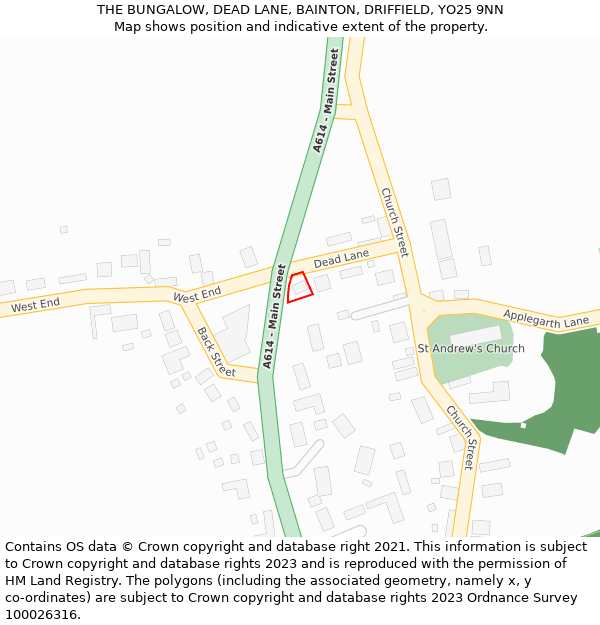 THE BUNGALOW, DEAD LANE, BAINTON, DRIFFIELD, YO25 9NN: Location map and indicative extent of plot
