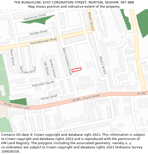 THE BUNGALOW, EAST CORONATION STREET, MURTON, SEAHAM, SR7 9BB: Location map and indicative extent of plot