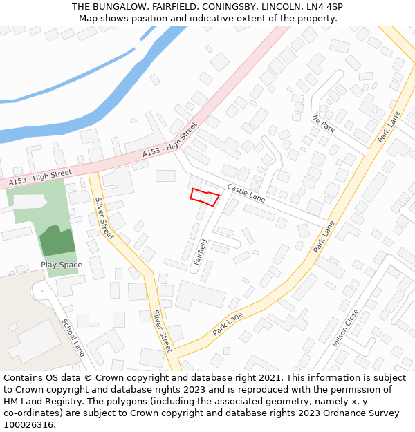 THE BUNGALOW, FAIRFIELD, CONINGSBY, LINCOLN, LN4 4SP: Location map and indicative extent of plot