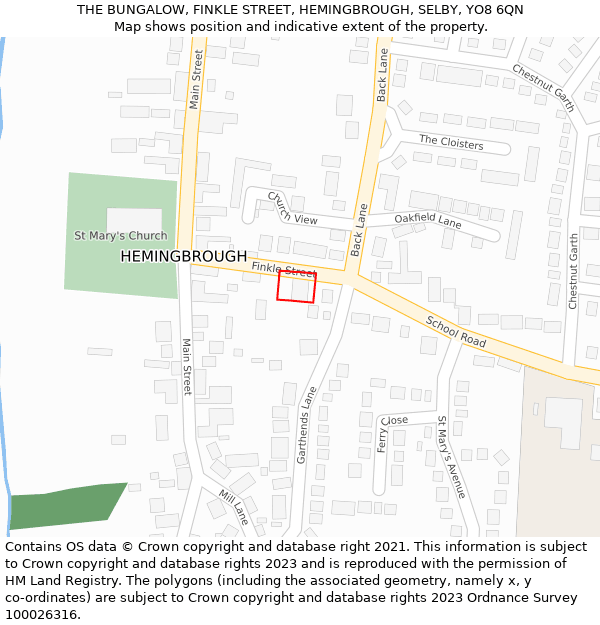THE BUNGALOW, FINKLE STREET, HEMINGBROUGH, SELBY, YO8 6QN: Location map and indicative extent of plot