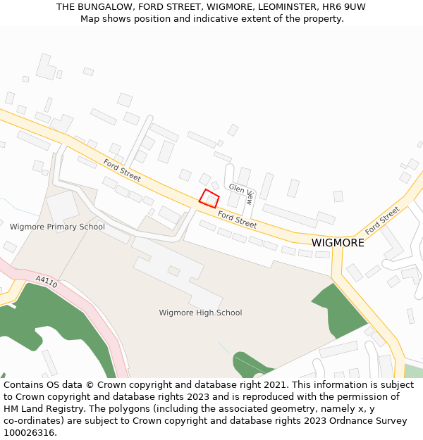 THE BUNGALOW, FORD STREET, WIGMORE, LEOMINSTER, HR6 9UW: Location map and indicative extent of plot