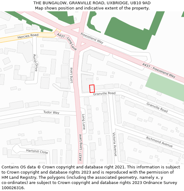 THE BUNGALOW, GRANVILLE ROAD, UXBRIDGE, UB10 9AD: Location map and indicative extent of plot
