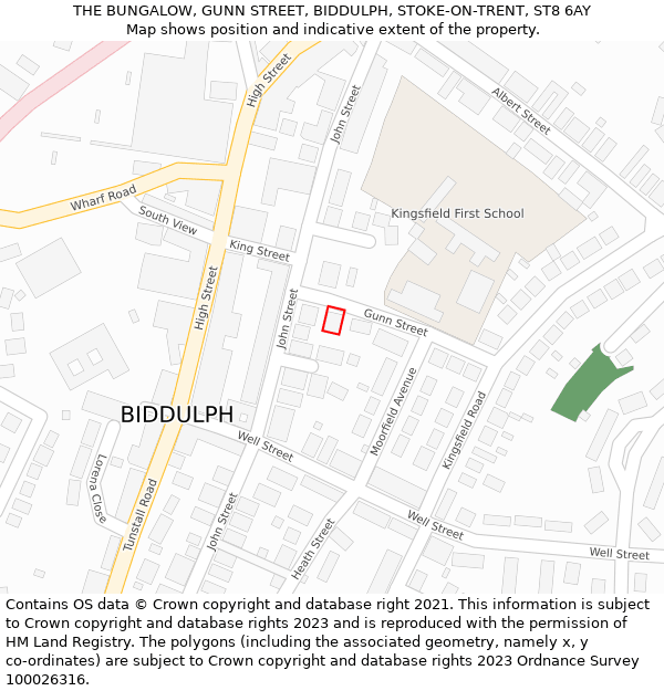 THE BUNGALOW, GUNN STREET, BIDDULPH, STOKE-ON-TRENT, ST8 6AY: Location map and indicative extent of plot