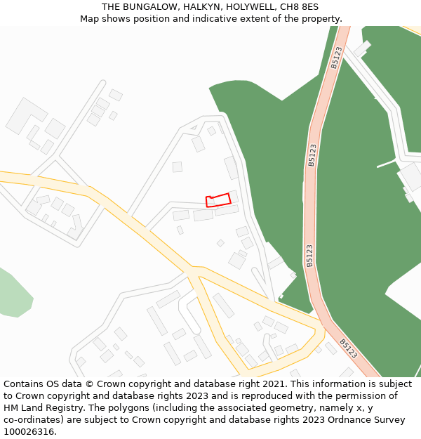 THE BUNGALOW, HALKYN, HOLYWELL, CH8 8ES: Location map and indicative extent of plot