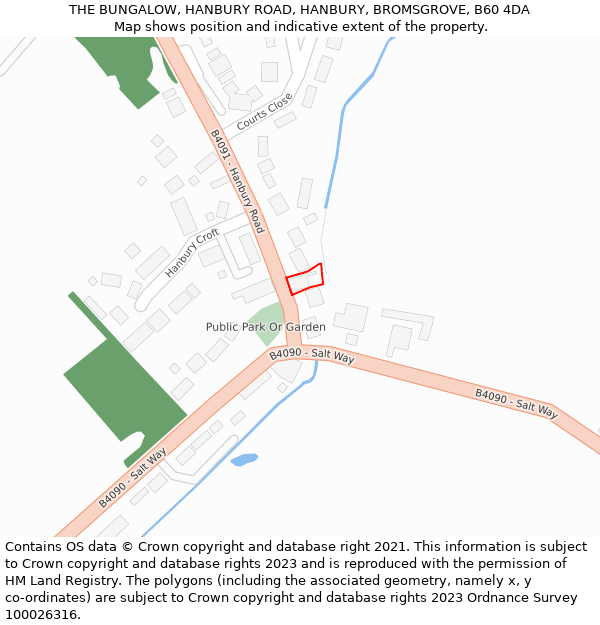 THE BUNGALOW, HANBURY ROAD, HANBURY, BROMSGROVE, B60 4DA: Location map and indicative extent of plot