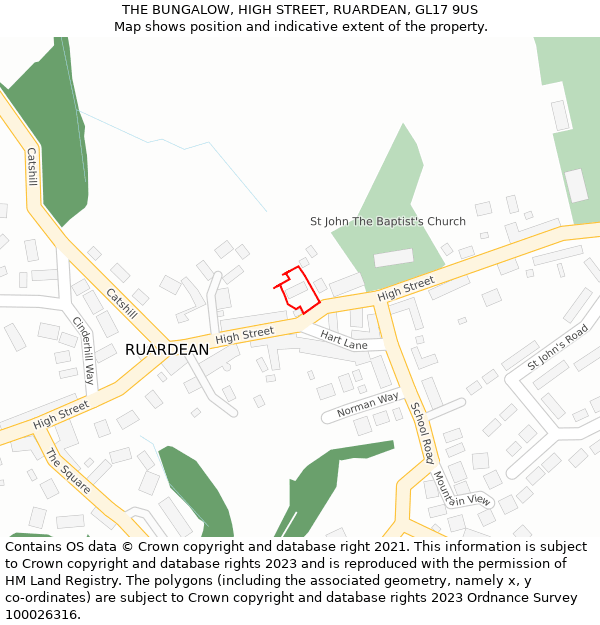 THE BUNGALOW, HIGH STREET, RUARDEAN, GL17 9US: Location map and indicative extent of plot