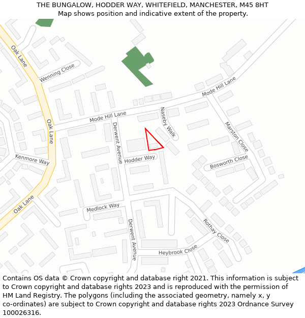 THE BUNGALOW, HODDER WAY, WHITEFIELD, MANCHESTER, M45 8HT: Location map and indicative extent of plot