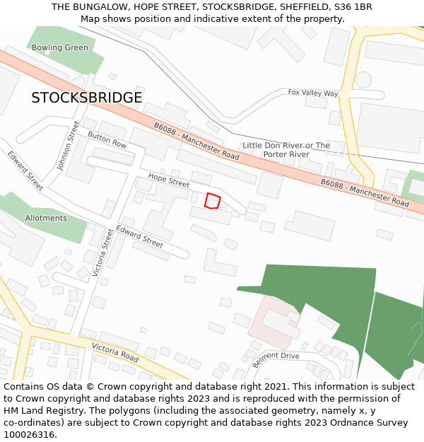 THE BUNGALOW, HOPE STREET, STOCKSBRIDGE, SHEFFIELD, S36 1BR: Location map and indicative extent of plot