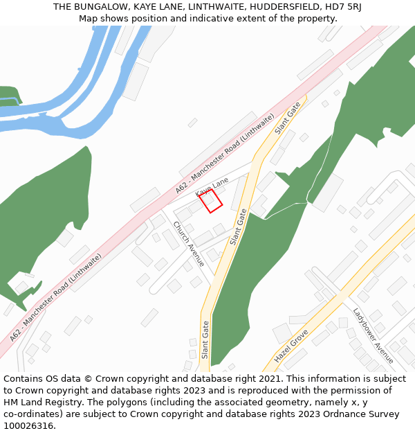 THE BUNGALOW, KAYE LANE, LINTHWAITE, HUDDERSFIELD, HD7 5RJ: Location map and indicative extent of plot