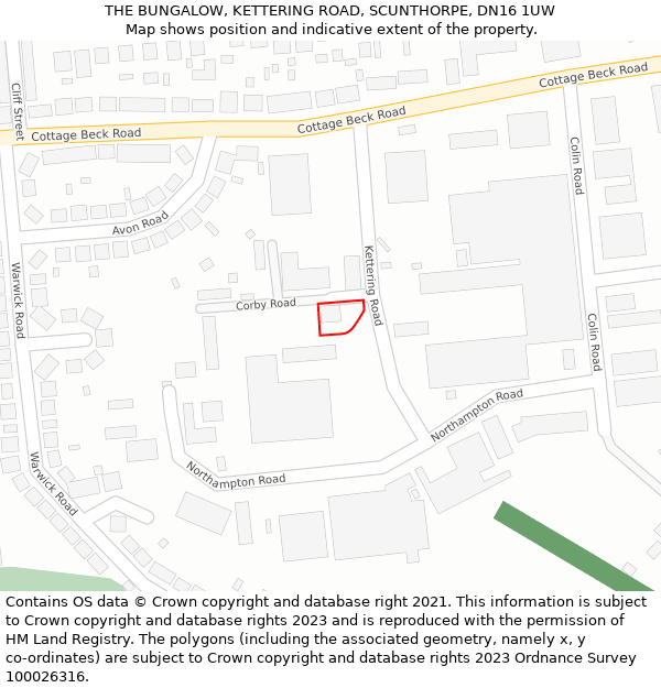 THE BUNGALOW, KETTERING ROAD, SCUNTHORPE, DN16 1UW: Location map and indicative extent of plot