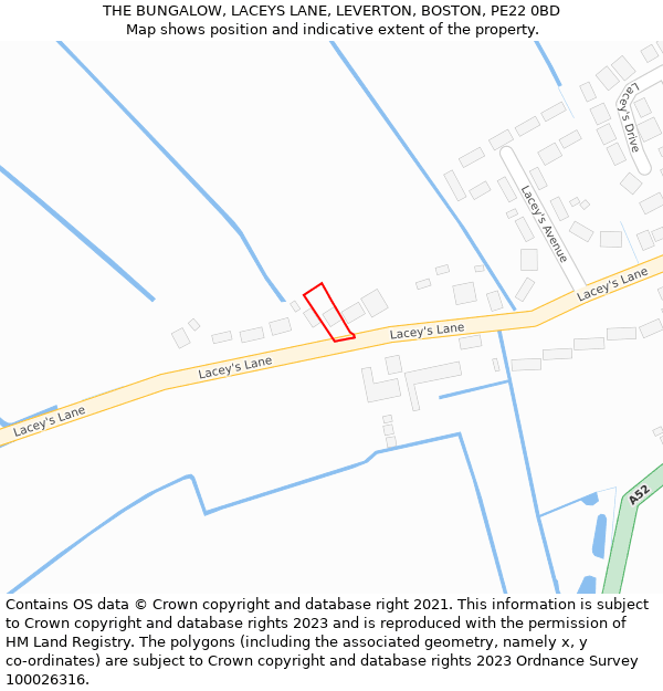 THE BUNGALOW, LACEYS LANE, LEVERTON, BOSTON, PE22 0BD: Location map and indicative extent of plot