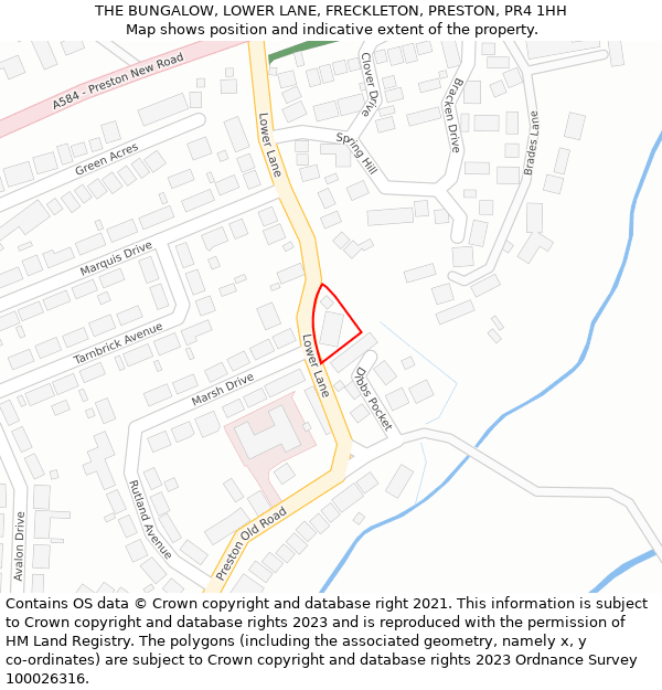 THE BUNGALOW, LOWER LANE, FRECKLETON, PRESTON, PR4 1HH: Location map and indicative extent of plot