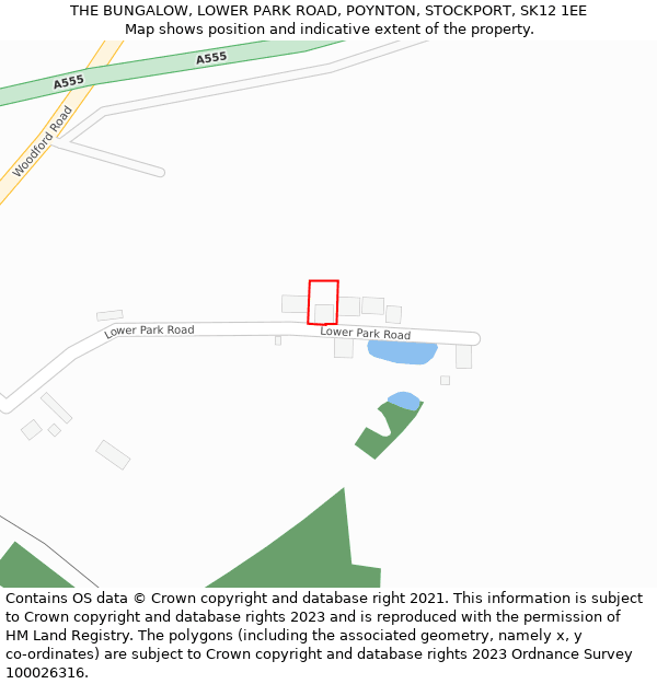 THE BUNGALOW, LOWER PARK ROAD, POYNTON, STOCKPORT, SK12 1EE: Location map and indicative extent of plot