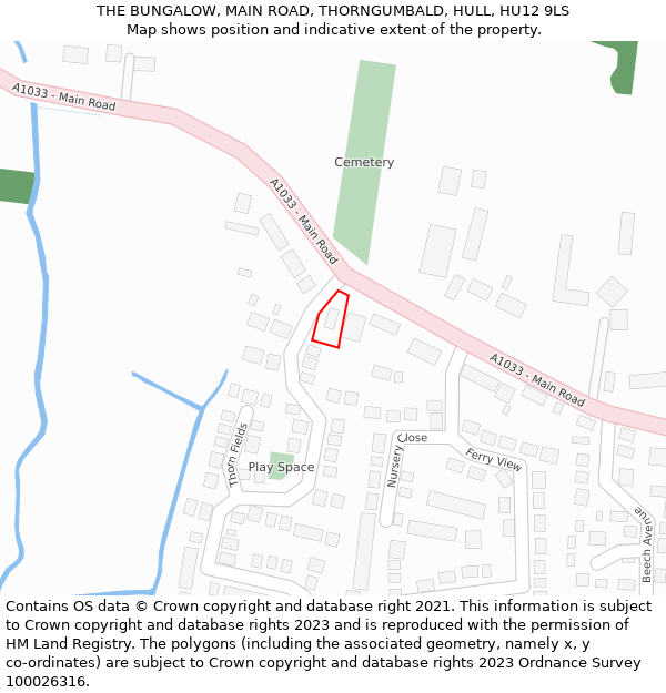 THE BUNGALOW, MAIN ROAD, THORNGUMBALD, HULL, HU12 9LS: Location map and indicative extent of plot