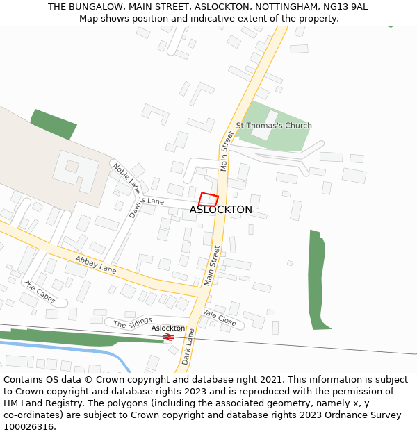 THE BUNGALOW, MAIN STREET, ASLOCKTON, NOTTINGHAM, NG13 9AL: Location map and indicative extent of plot