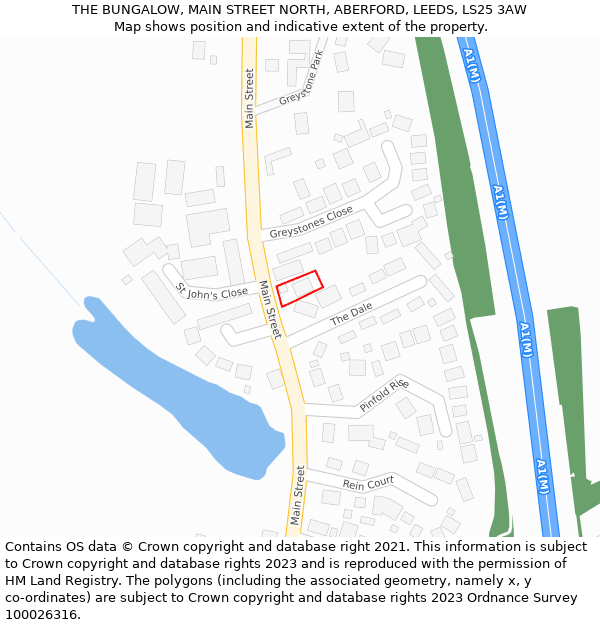 THE BUNGALOW, MAIN STREET NORTH, ABERFORD, LEEDS, LS25 3AW: Location map and indicative extent of plot