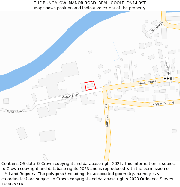 THE BUNGALOW, MANOR ROAD, BEAL, GOOLE, DN14 0ST: Location map and indicative extent of plot