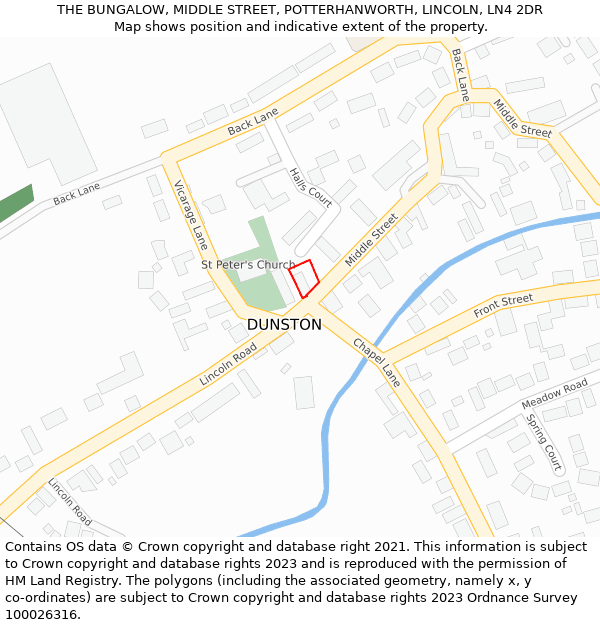 THE BUNGALOW, MIDDLE STREET, POTTERHANWORTH, LINCOLN, LN4 2DR: Location map and indicative extent of plot