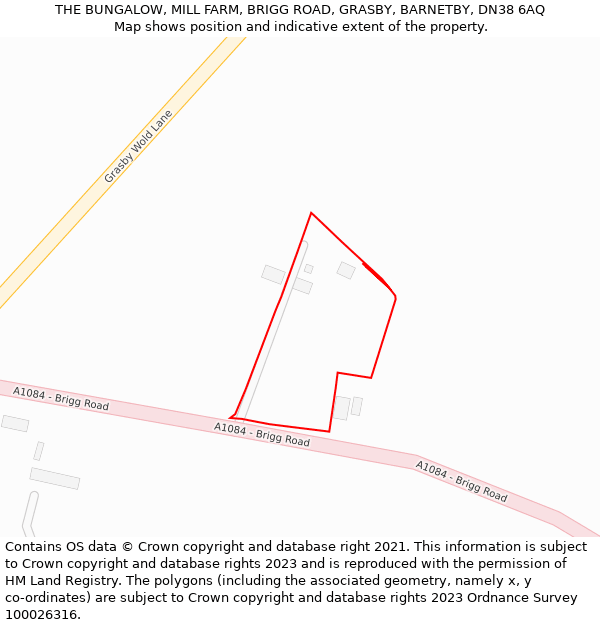 THE BUNGALOW, MILL FARM, BRIGG ROAD, GRASBY, BARNETBY, DN38 6AQ: Location map and indicative extent of plot